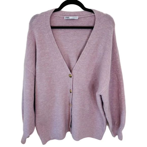 Zara Oversized Purple Ultra Soft Sweater Wool Blend Cardigan Sz Medium - Picture 5 of 11